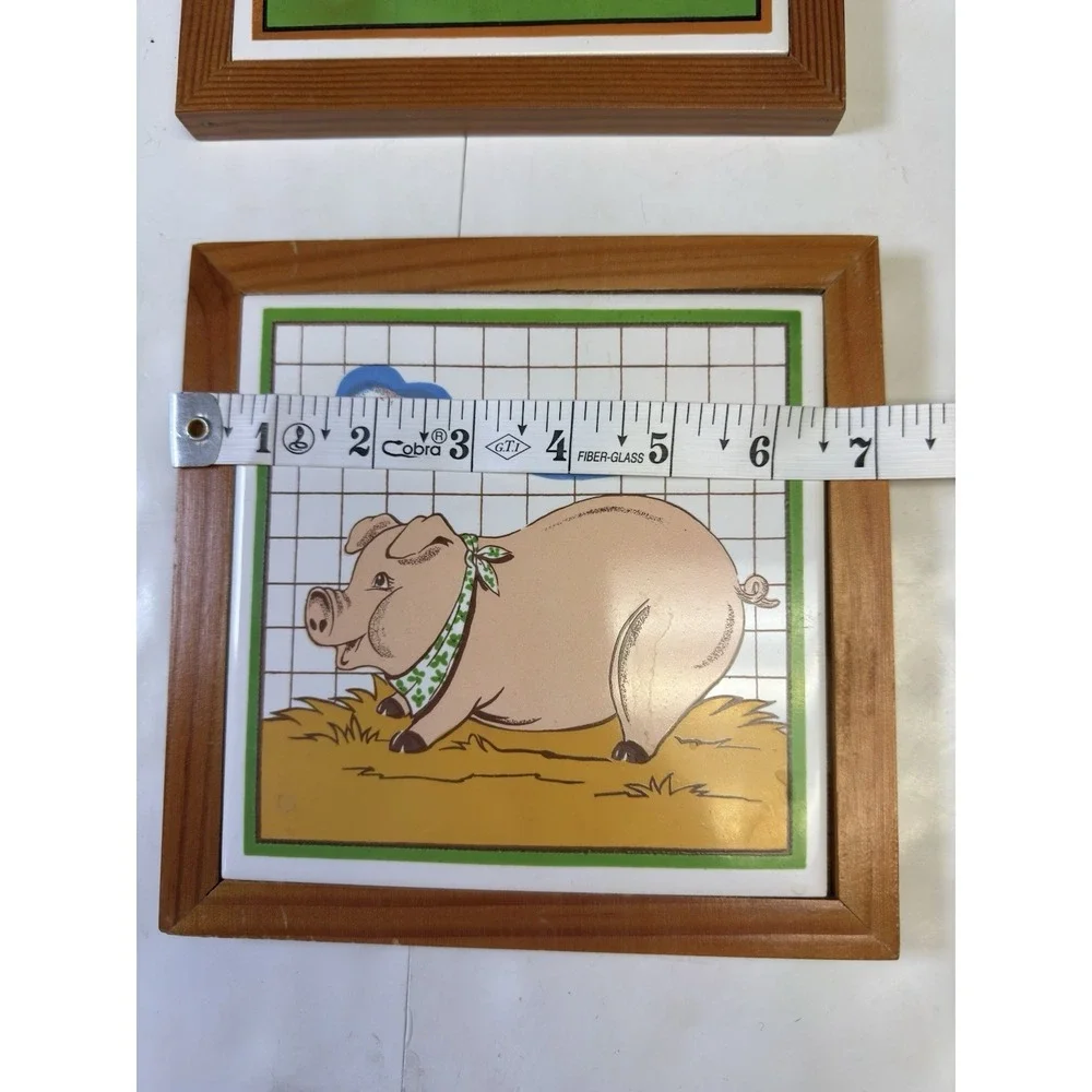 Ceramic Hen & Pig Wall Art Set 7x7 Farmhouse‎ Country Kitchen Vintage